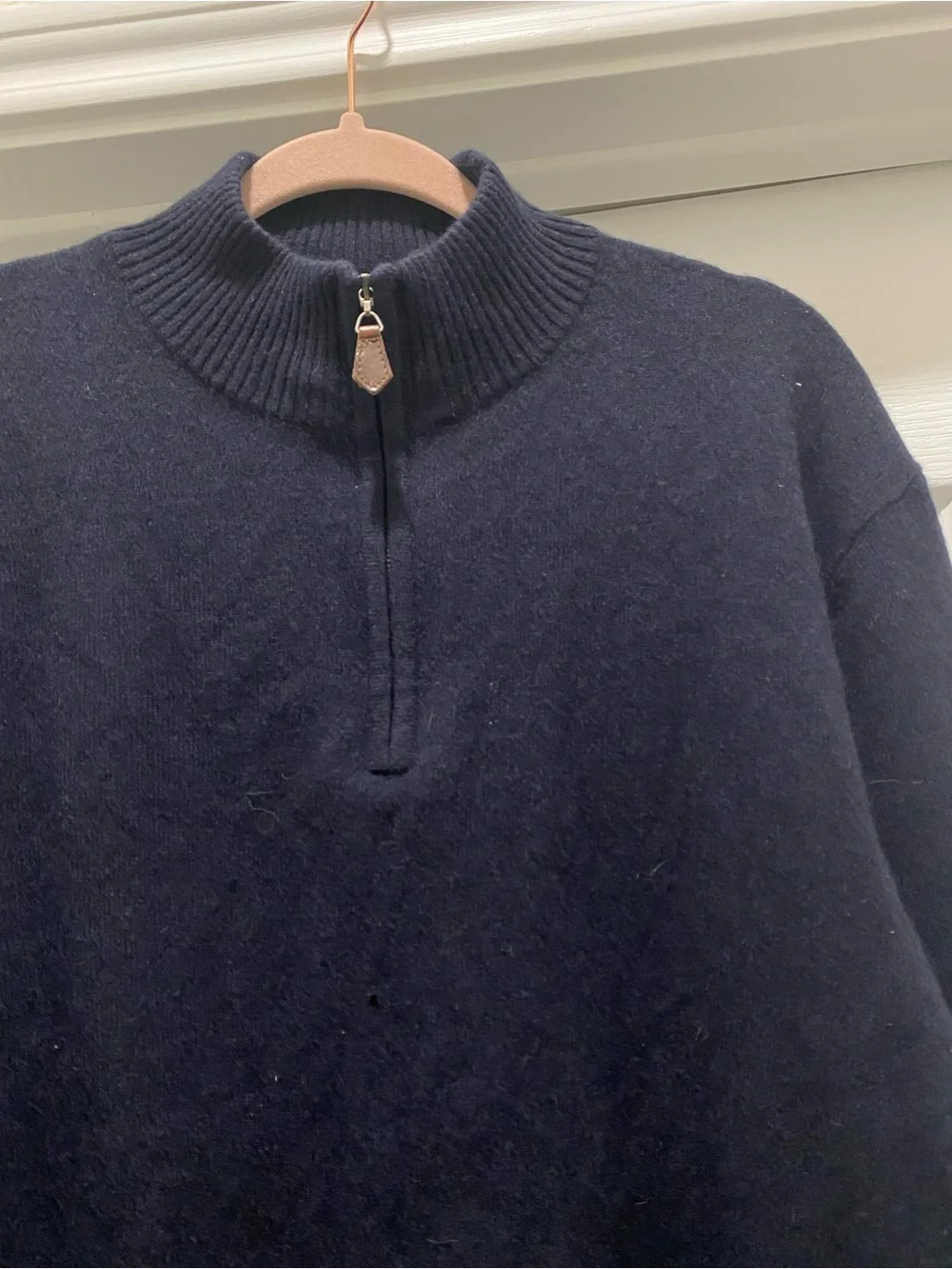 NWT Giasone Cashmere Navy Half-Zip Ribbed Mock Neckline Luxury Sweater XL Flaw